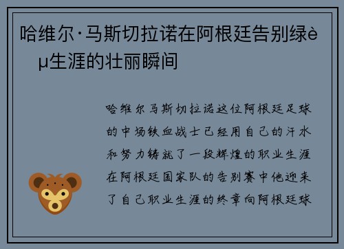 哈维尔·马斯切拉诺在阿根廷告别绿茵生涯的壮丽瞬间